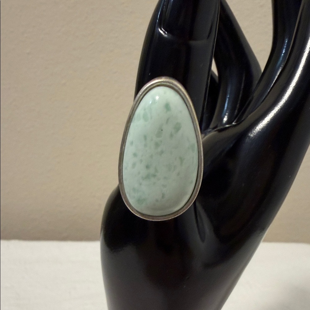 Silvertone Light Mint Green Blue Costume Ring